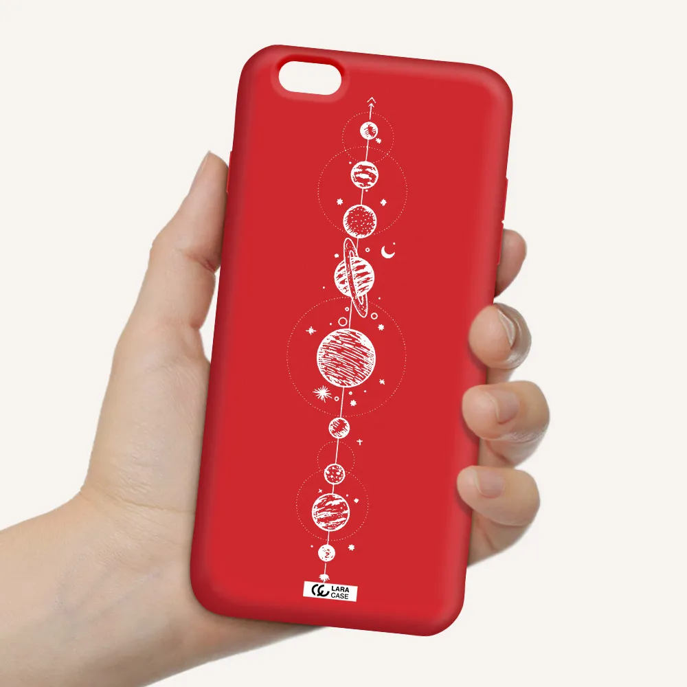 Solar System Line Art Apple iPhone 6 plus Silicone Imperial Red Case
