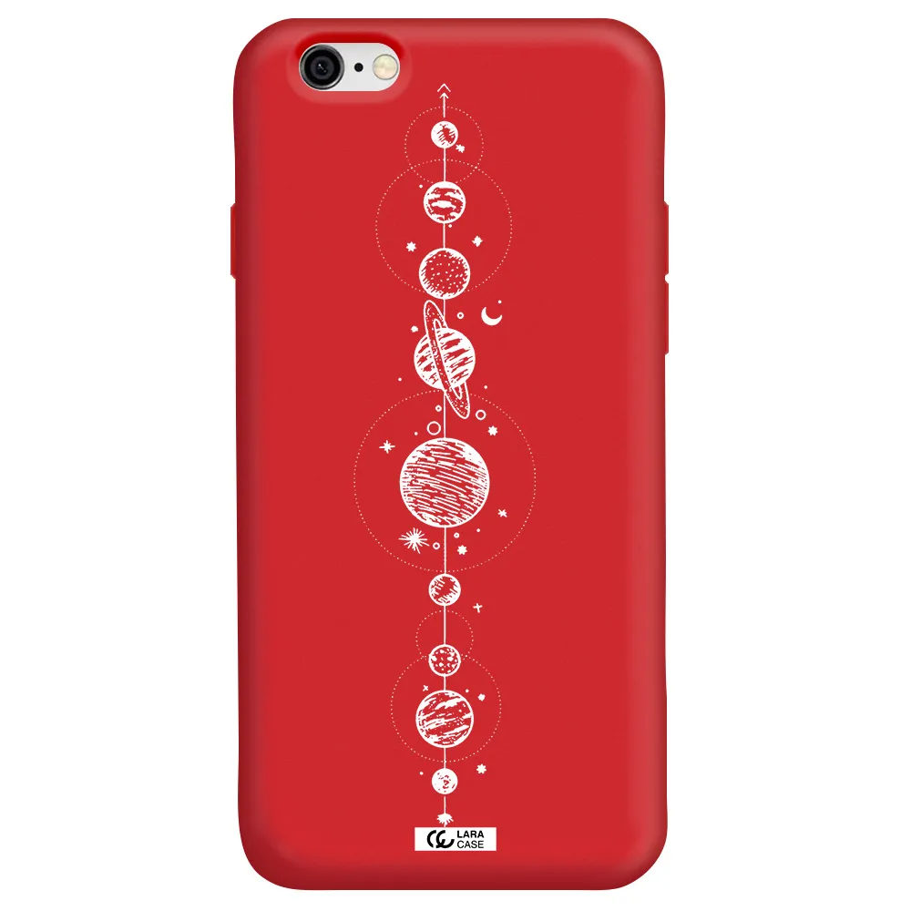 Solar System Line Art Apple iPhone 6 Silicone Imperial Red Case