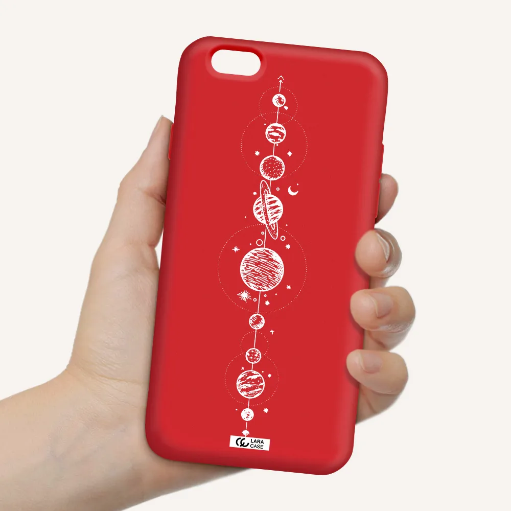 Solar System Line Art Apple iPhone 6 Silicone Imperial Red Case