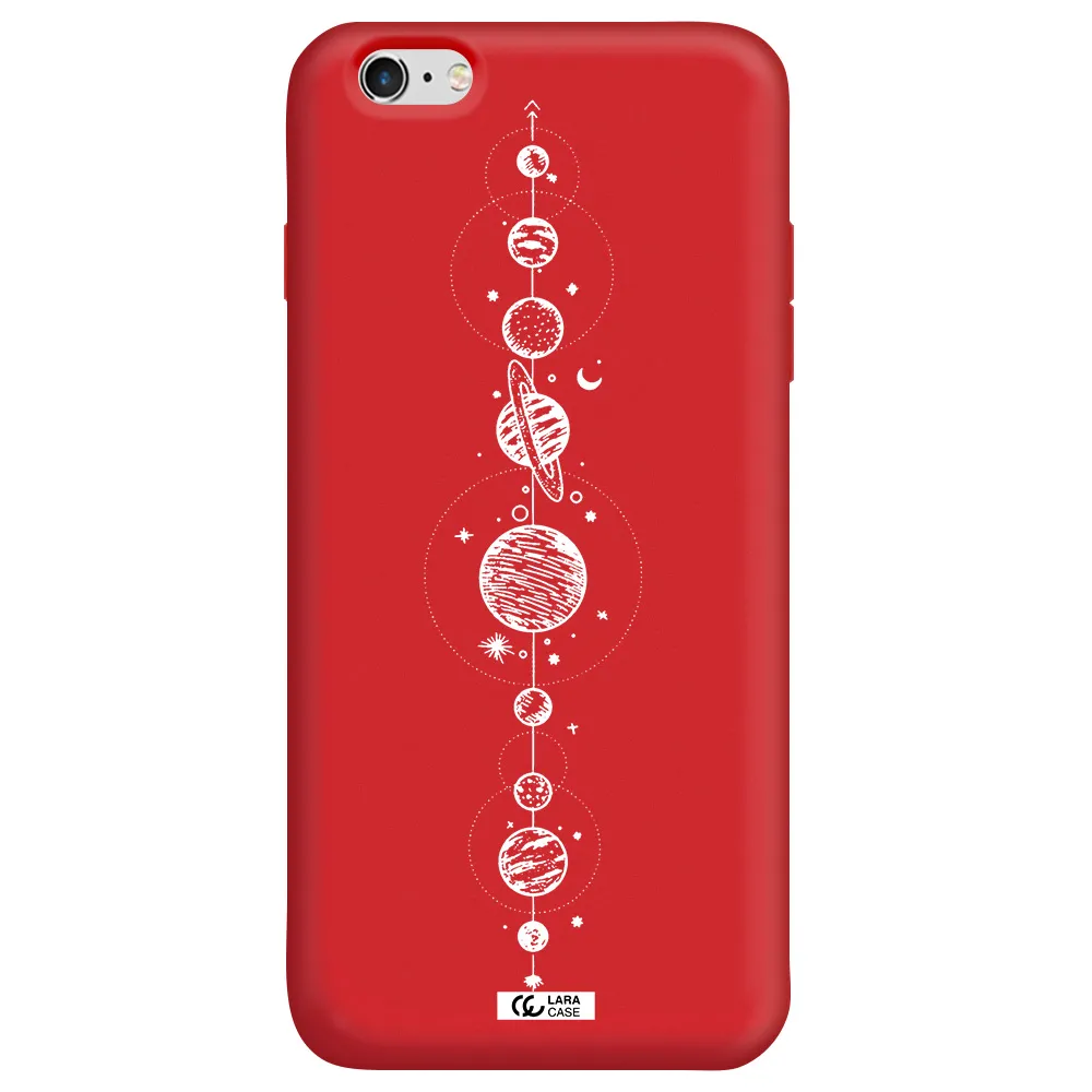 Solar System Line Art Apple iPhone 6S Silicone Imperial Red Case