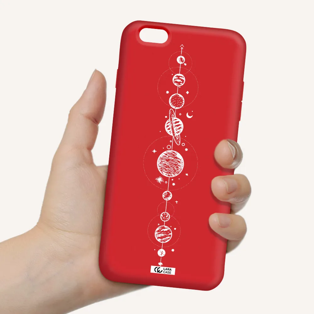 Solar System Line Art Apple iPhone 6S Silicone Imperial Red Case