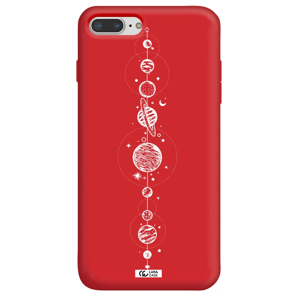 Solar System Line Art Apple iPhone 7 plus Silicone Imperial Red Case