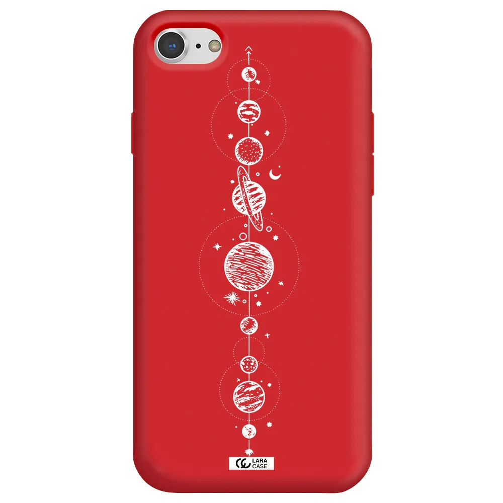 Solar System Line Art Apple iPhone 7 Silicone Imperial Red Case