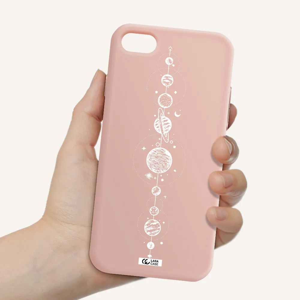 Solar System Line Art Apple iPhone 7 Silicone pastel pink Case