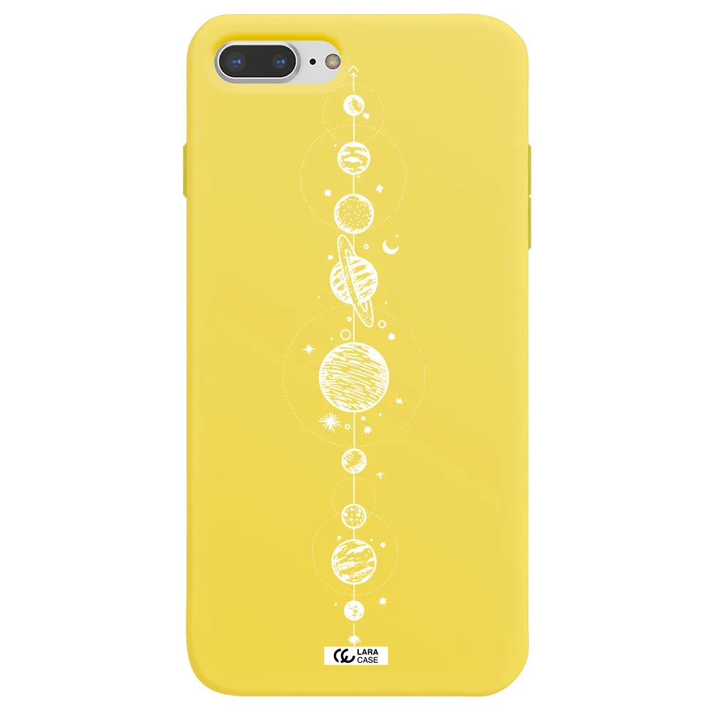 Solar System Line Art Apple iPhone 8 plus Silicone canary yellow Case