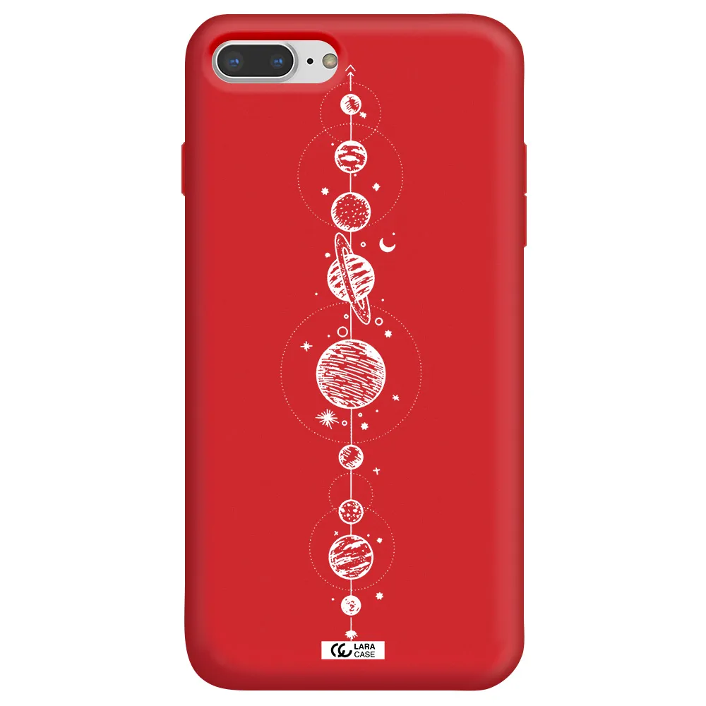Solar System Line Art Apple iPhone 8 plus Silicone Imperial Red Case