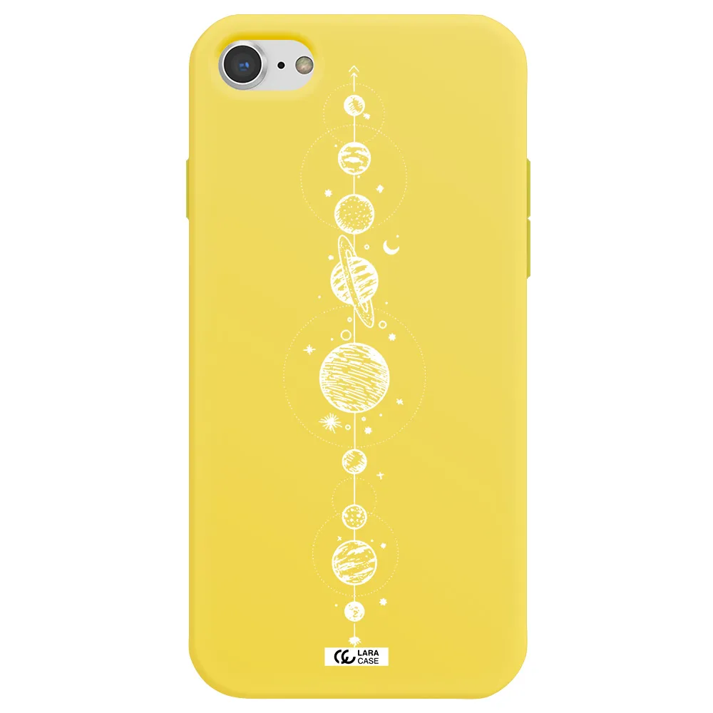 Solar System Line Art Apple iPhone 8 Silicone canary yellow Case