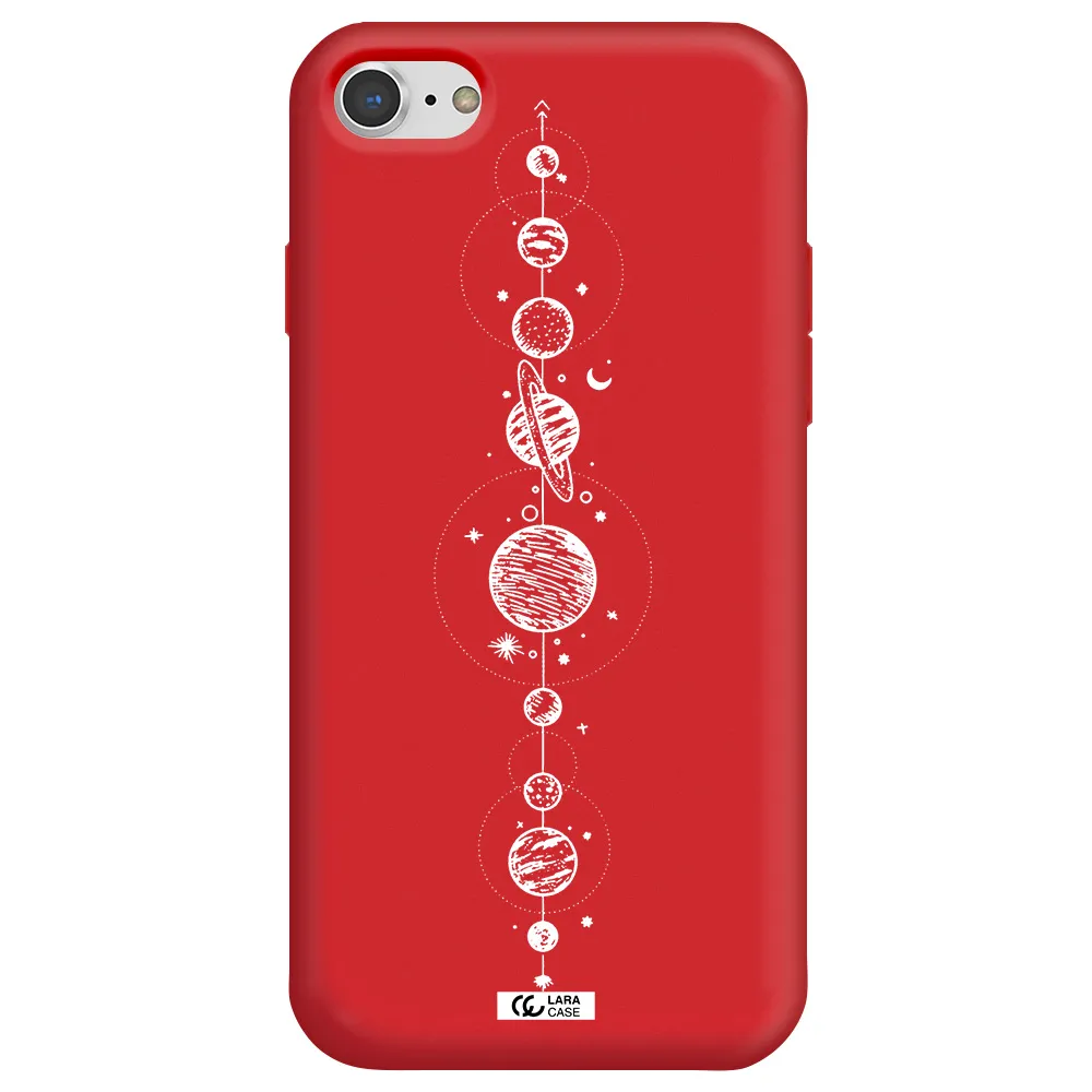 Solar System Line Art Apple iPhone 8 Silicone Imperial Red Case