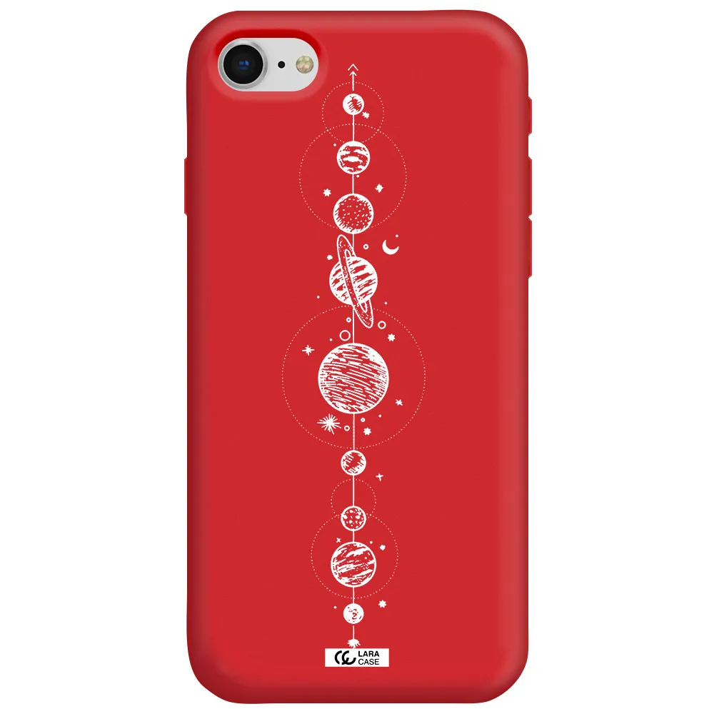 Solar System Line Art Apple iPhone se 2020 Silicone Imperial Red Case