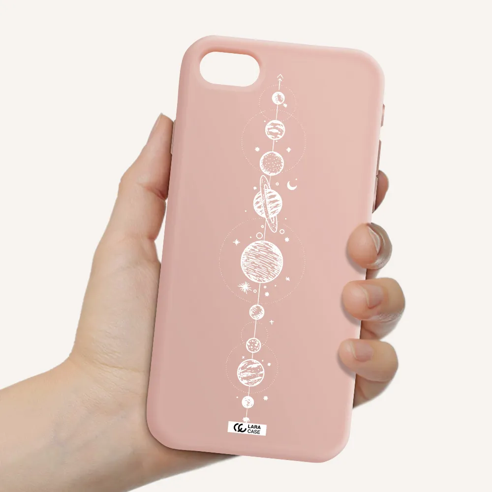 Solar System Line Art Apple iPhone se 2020 Silicone pastel pink Case