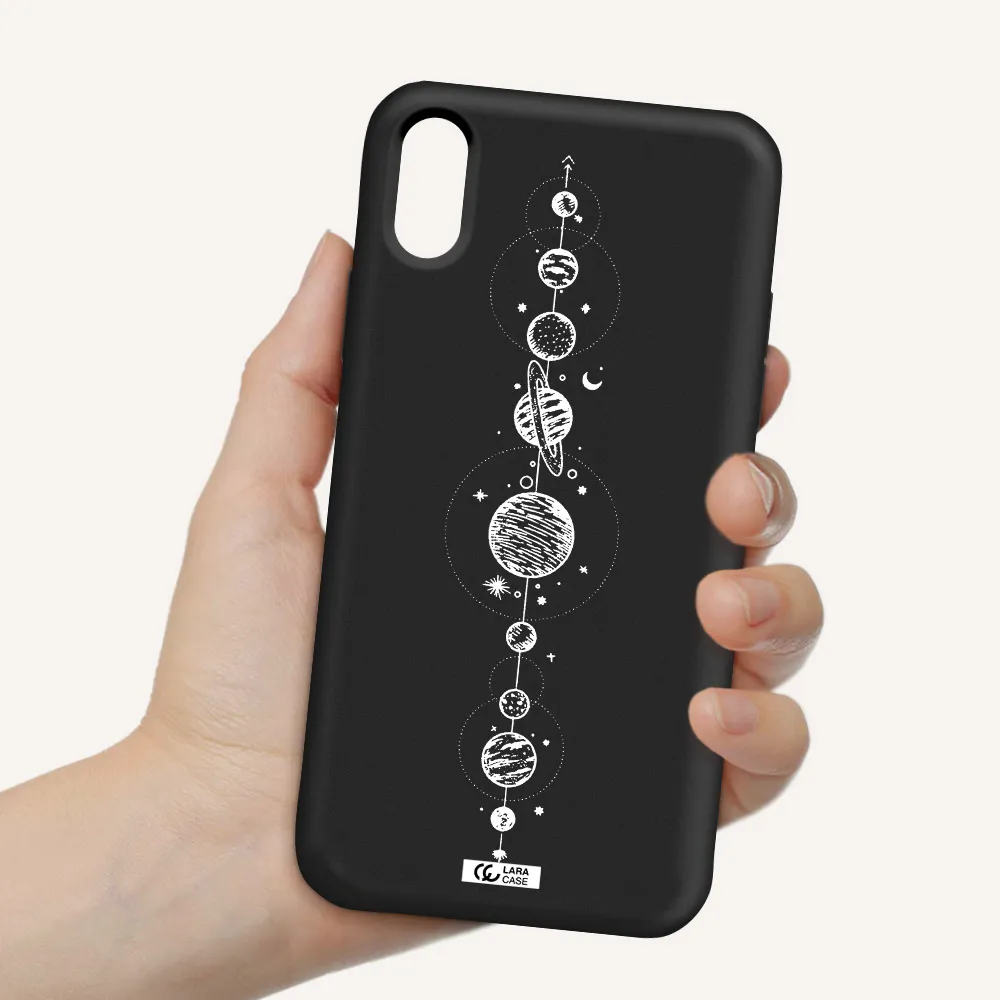 Solar System Line Art Apple iPhone X Silicone black Case