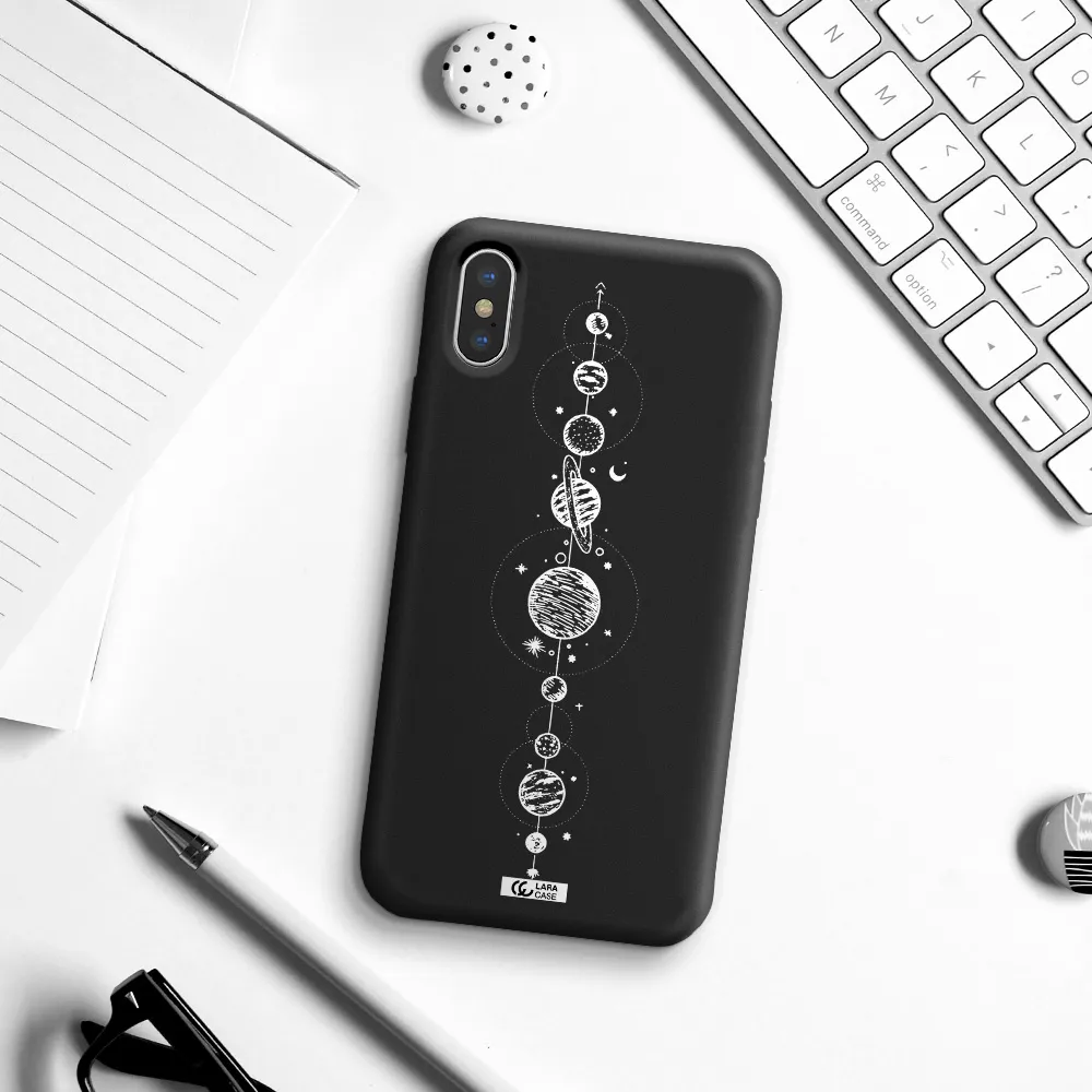 Solar System Line Art Apple iPhone X Silicone black Case