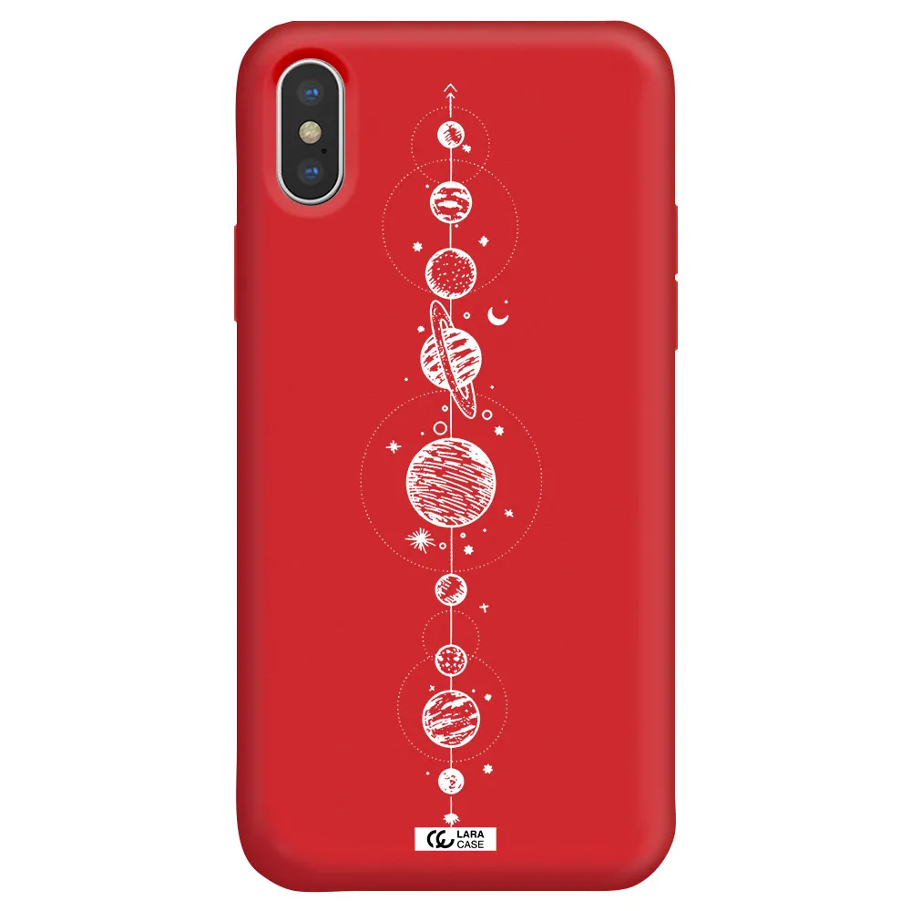 Solar System Line Art Apple iPhone X Silicone Imperial Red Case