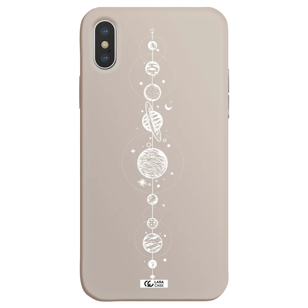Solar System Line Art Apple iPhone X Silicone Stone Case
