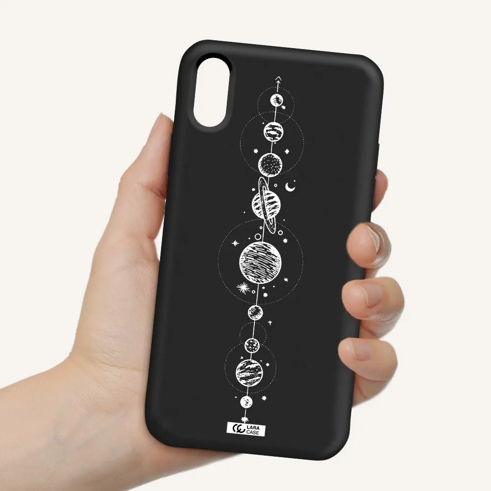 Solar System Line Art Apple iPhone XS Silicone black Case