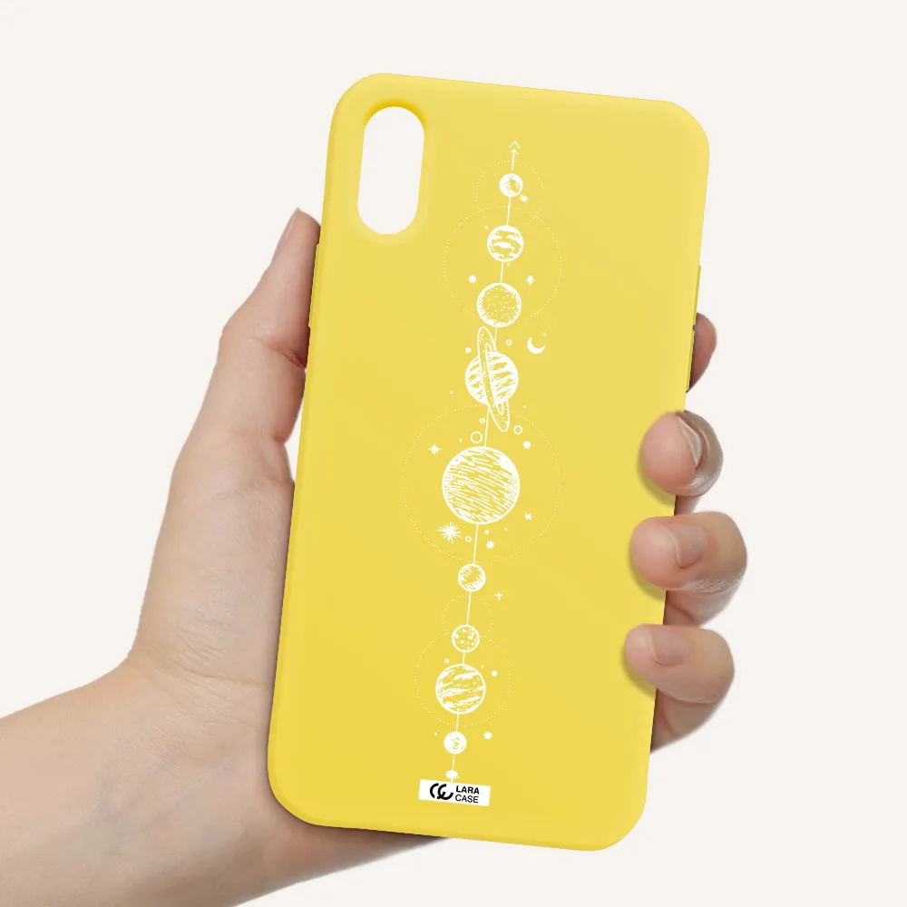 Solar System Line Art Apple iPhone XS Silicone canary yellow Case