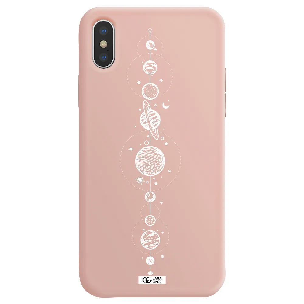 Solar System Line Art Apple iPhone XS Silicone pastel pink Case