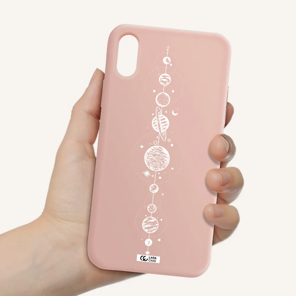 Solar System Line Art Apple iPhone XS Silicone pastel pink Case