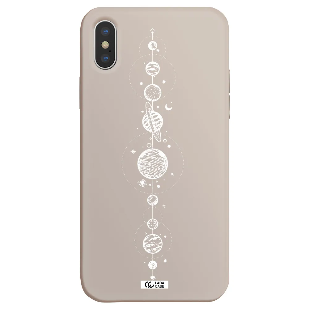 Solar System Line Art Apple iPhone XS Silicone Stone Case