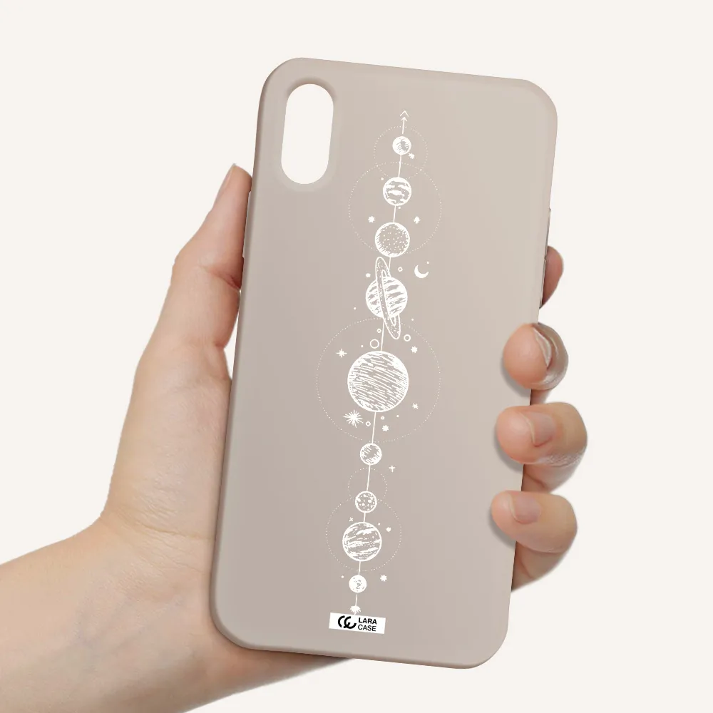 Solar System Line Art Apple iPhone XS Silicone Stone Case