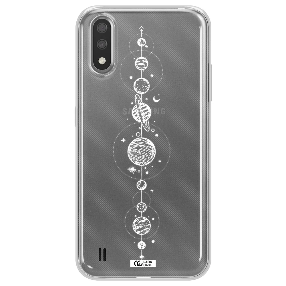 Solar System Line Art Samsung A01 Clear TPU Case