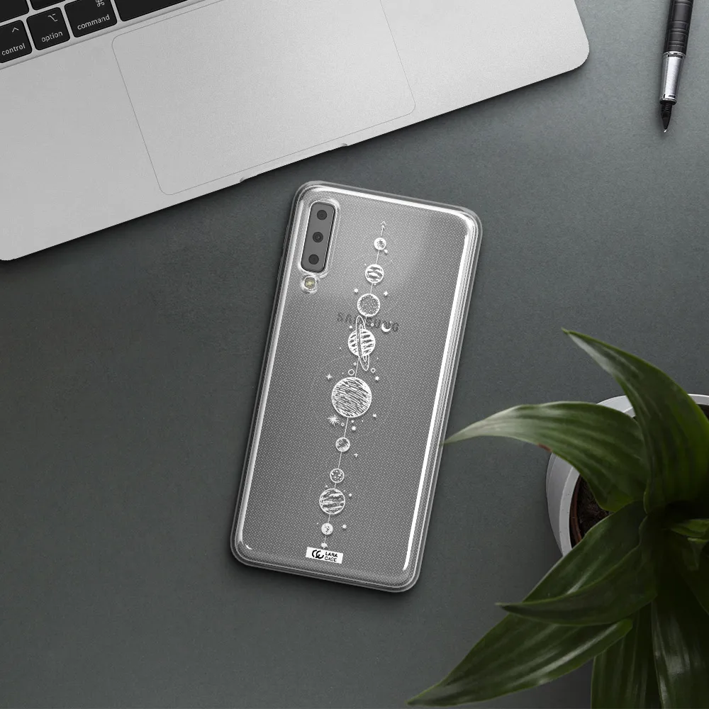Solar System Line Art Samsung A7 2018 Clear TPU Case