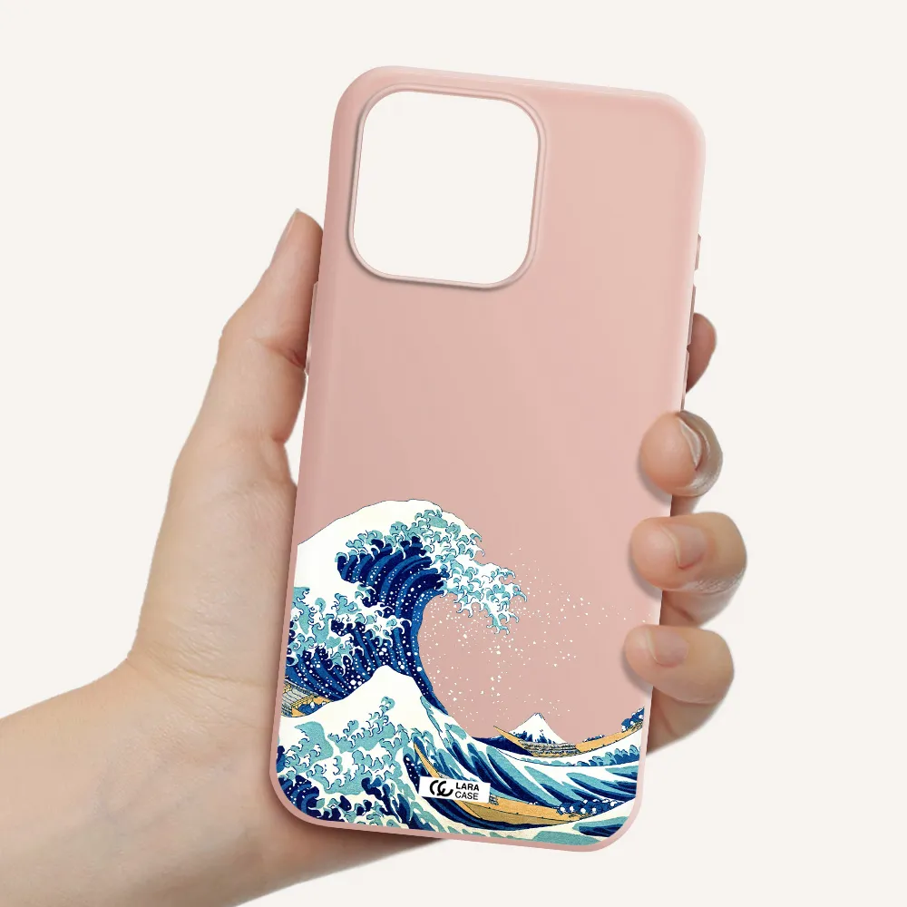 Great Wave Apple Iphone 15 Pro max Silicone pastel pink Case