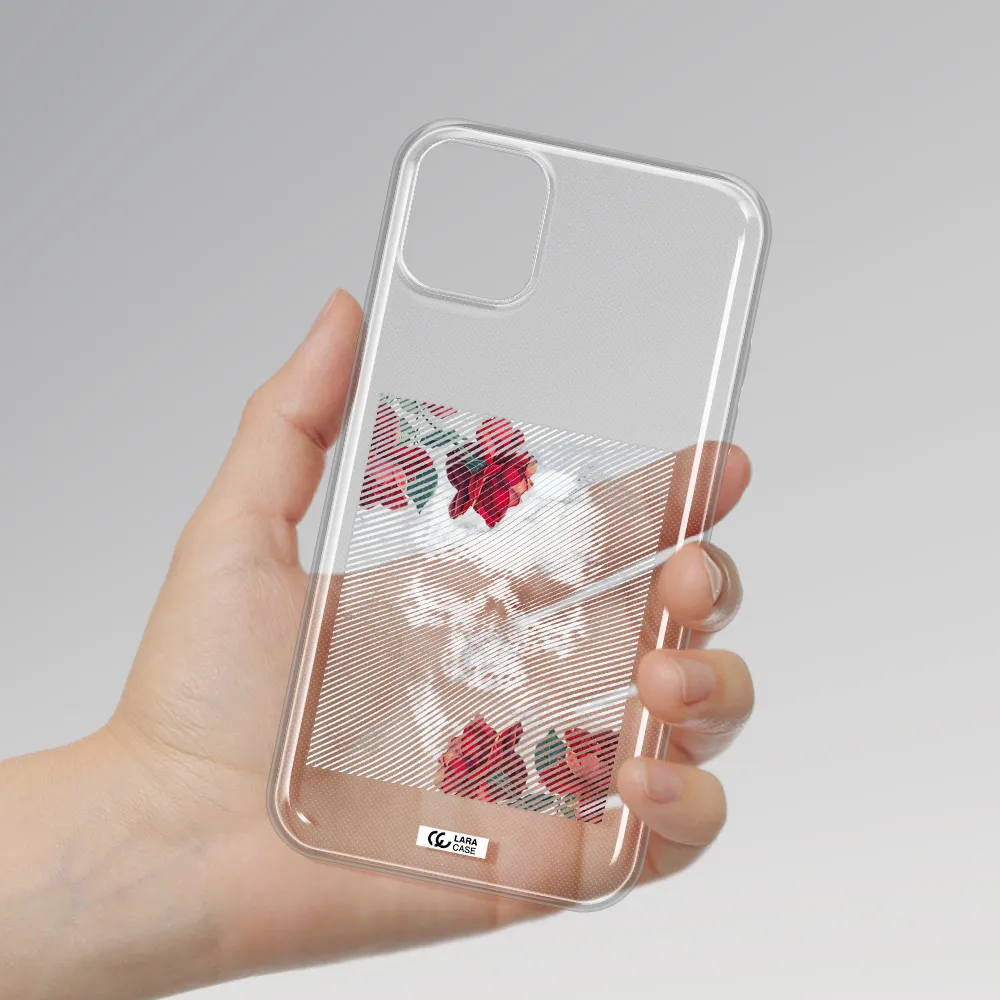 Rose And Skull Pattern Line Apple iPhone 11 Clear TPU Case