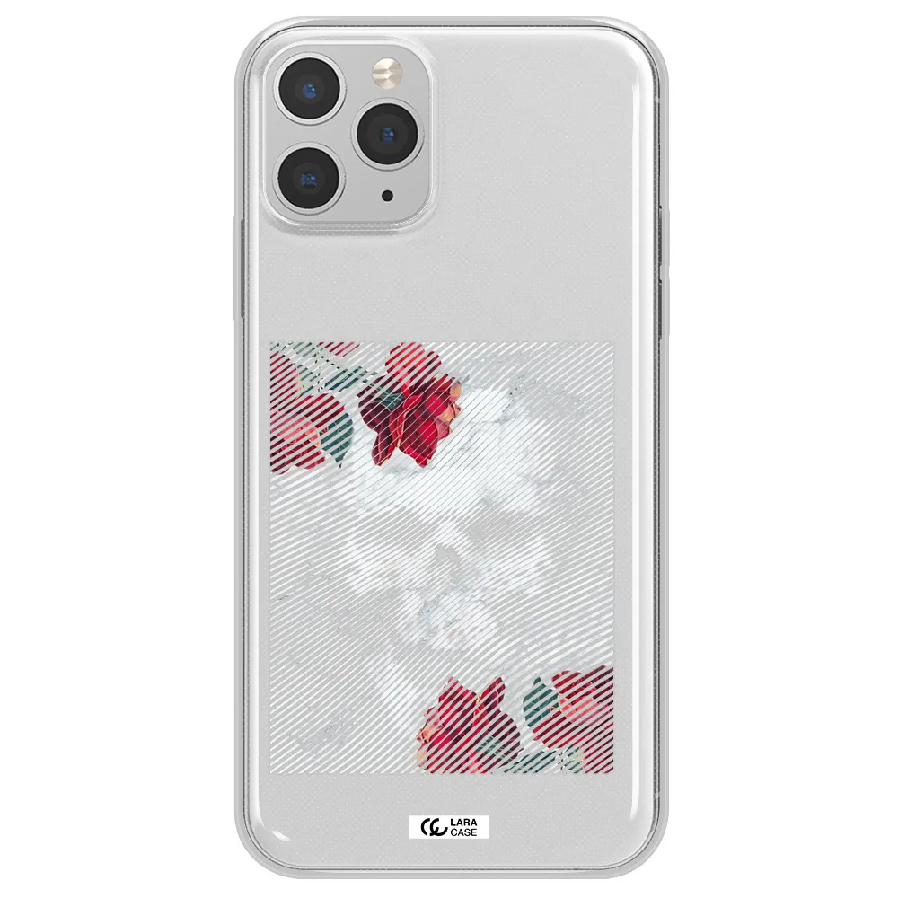 Rose And Skull Pattern Line Apple iPhone 11 pro Clear TPU Case