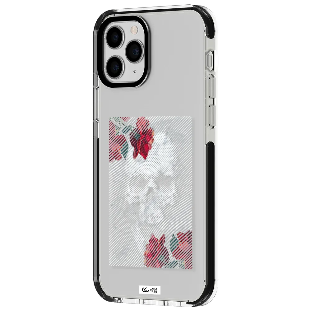 Rose And Skull Pattern Line Apple iPhone 11 pro max impact black border Case