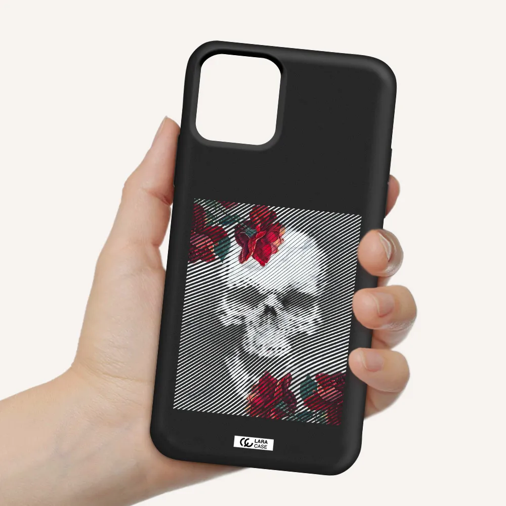 Rose And Skull Pattern Line Apple iPhone 11 pro max Silicone black Case