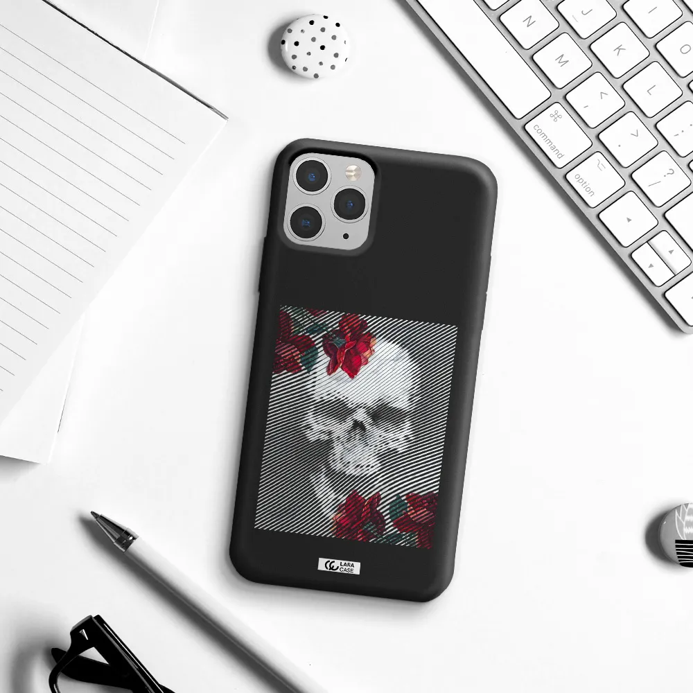 Rose And Skull Pattern Line Apple iPhone 11 pro max Silicone black Case