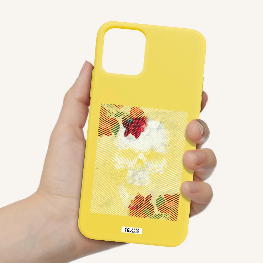 Rose And Skull Pattern Line Apple iPhone 11 pro max Silicone canary yellow Case