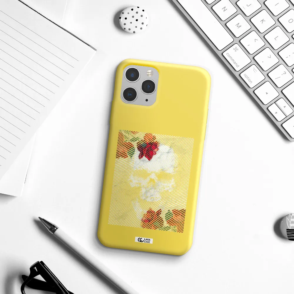 Rose And Skull Pattern Line Apple iPhone 11 pro max Silicone canary yellow Case