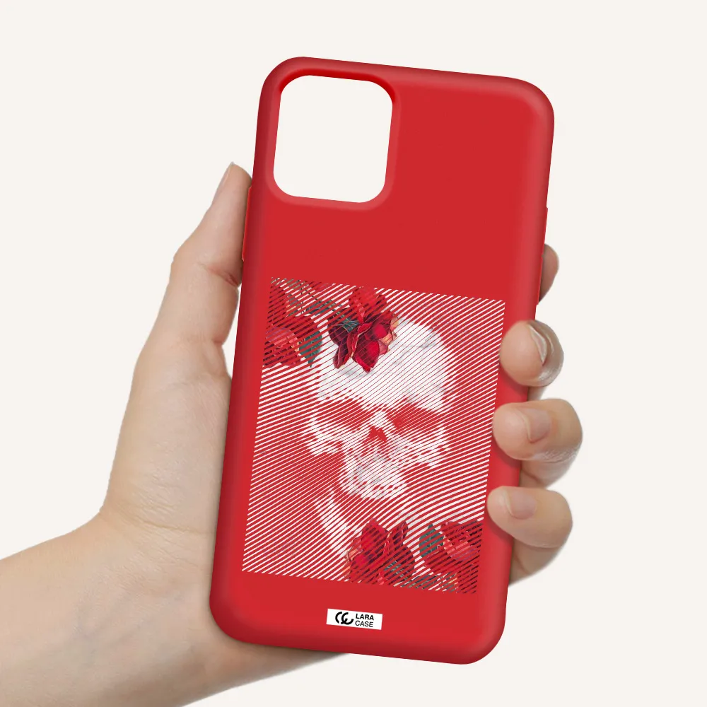 Rose And Skull Pattern Line Apple iPhone 11 pro max Silicone Imperial Red Case