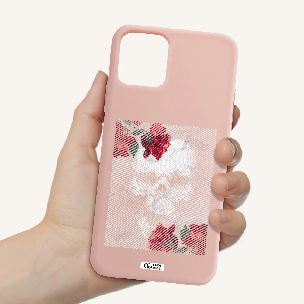 Rose And Skull Pattern Line Apple iPhone 11 pro max Silicone pastel pink Case