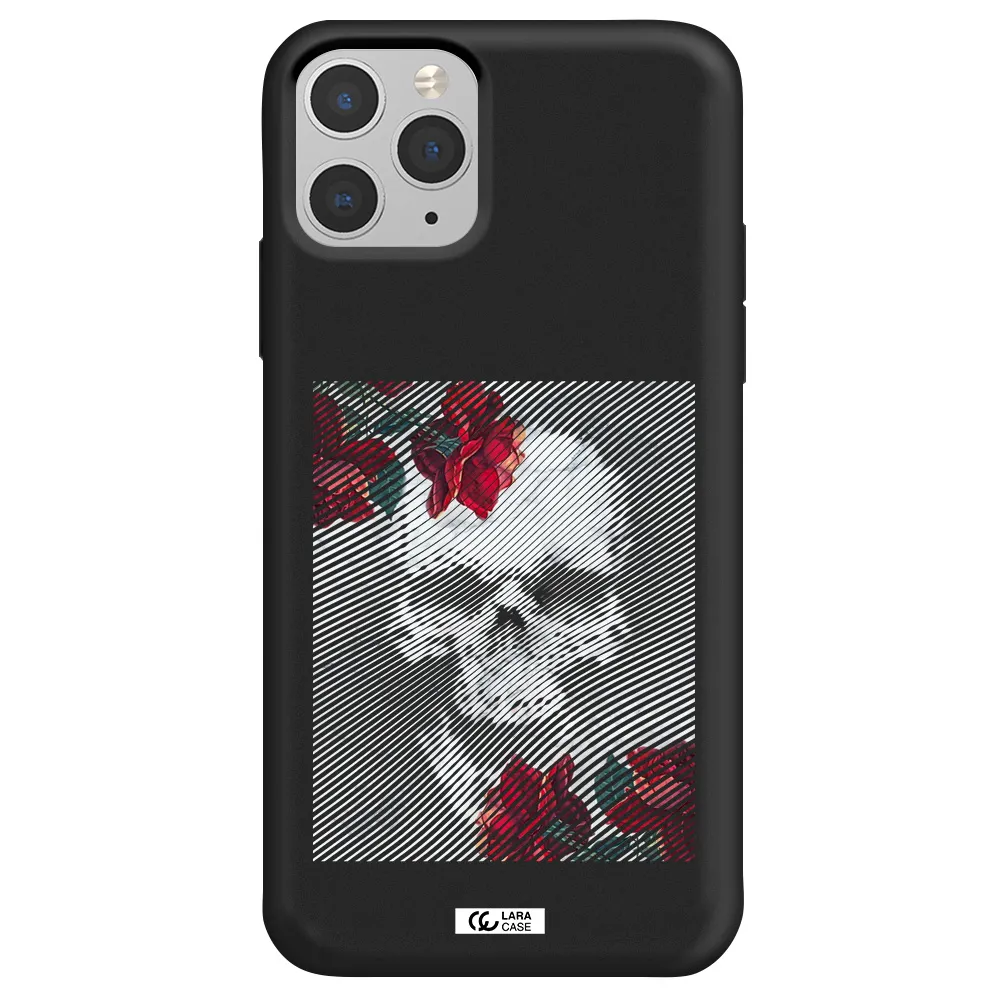 Rose And Skull Pattern Line Apple iPhone 11 pro Silicone black Case