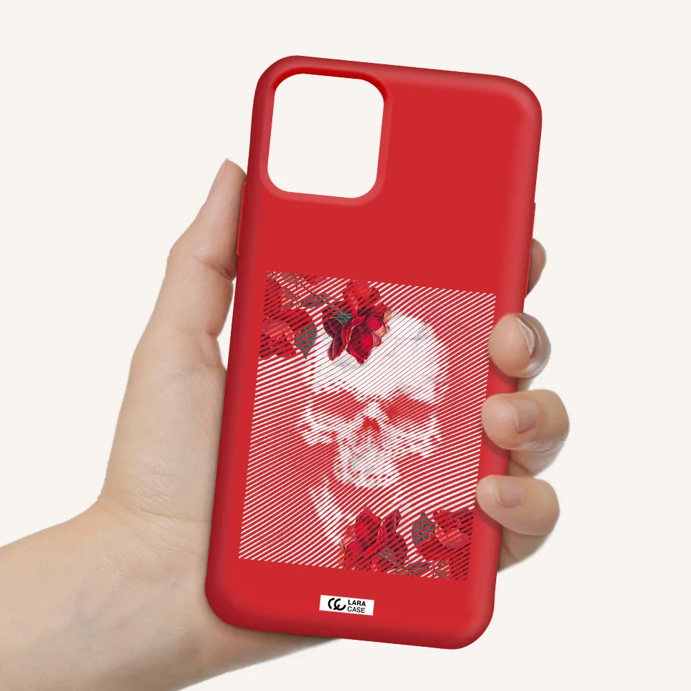 Rose And Skull Pattern Line Apple iPhone 11 pro Silicone Imperial Red Case