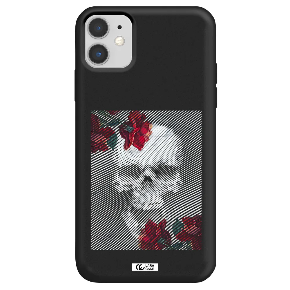 Rose And Skull Pattern Line Apple iPhone 11 Silicone black Case