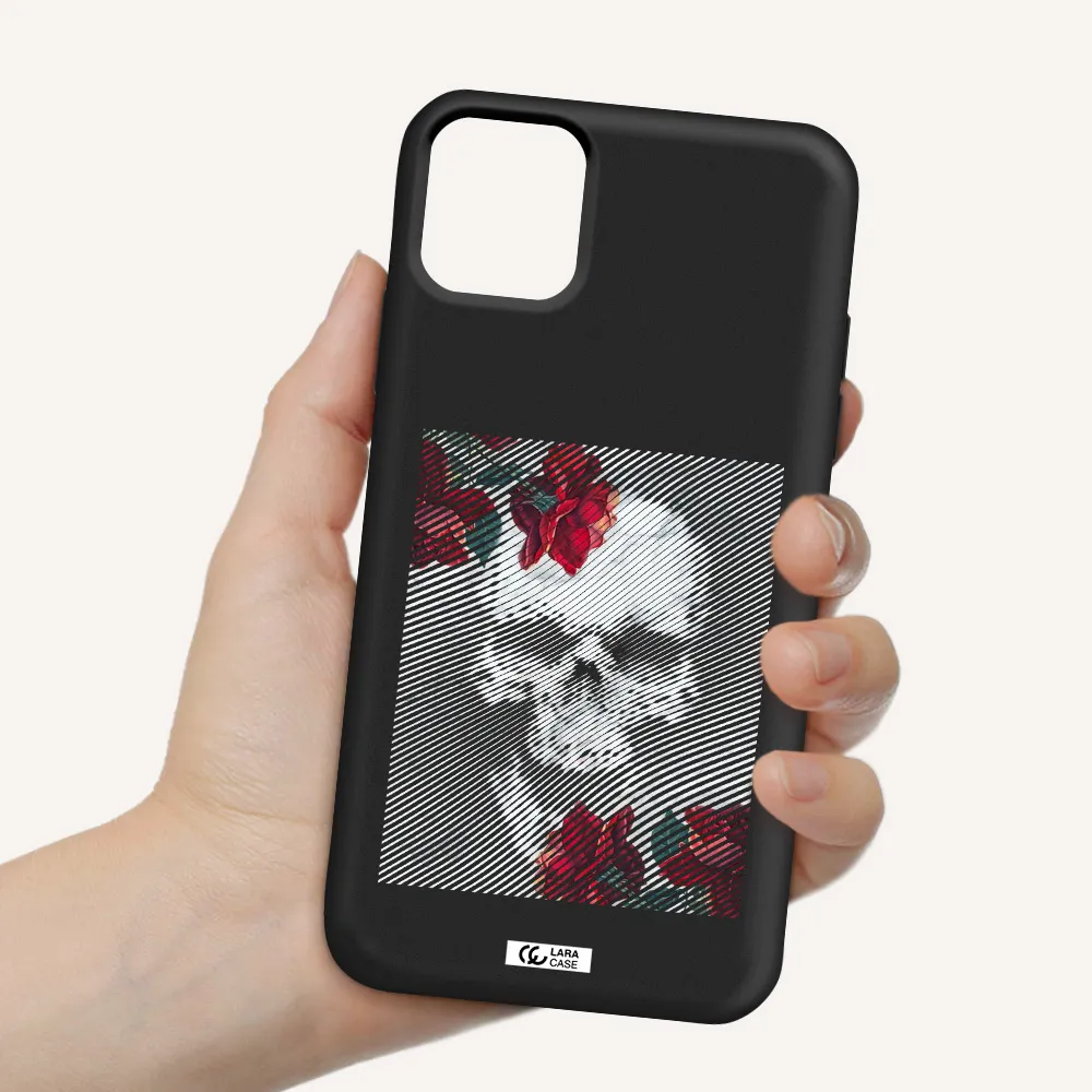 Rose And Skull Pattern Line Apple iPhone 11 Silicone black Case