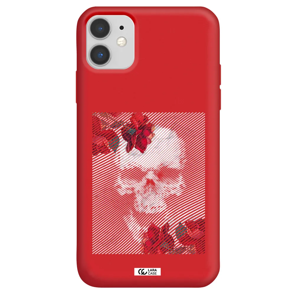 Rose And Skull Pattern Line Apple iPhone 11 Silicone Imperial Red Case