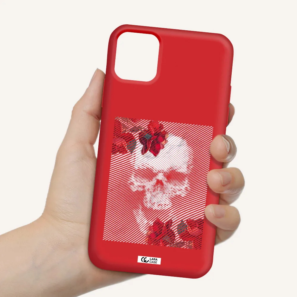 Rose And Skull Pattern Line Apple iPhone 11 Silicone Imperial Red Case