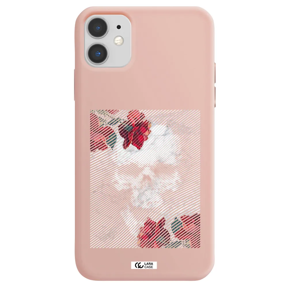 Rose And Skull Pattern Line Apple iPhone 11 Silicone pastel pink Case