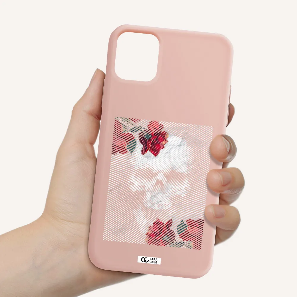 Rose And Skull Pattern Line Apple iPhone 11 Silicone pastel pink Case