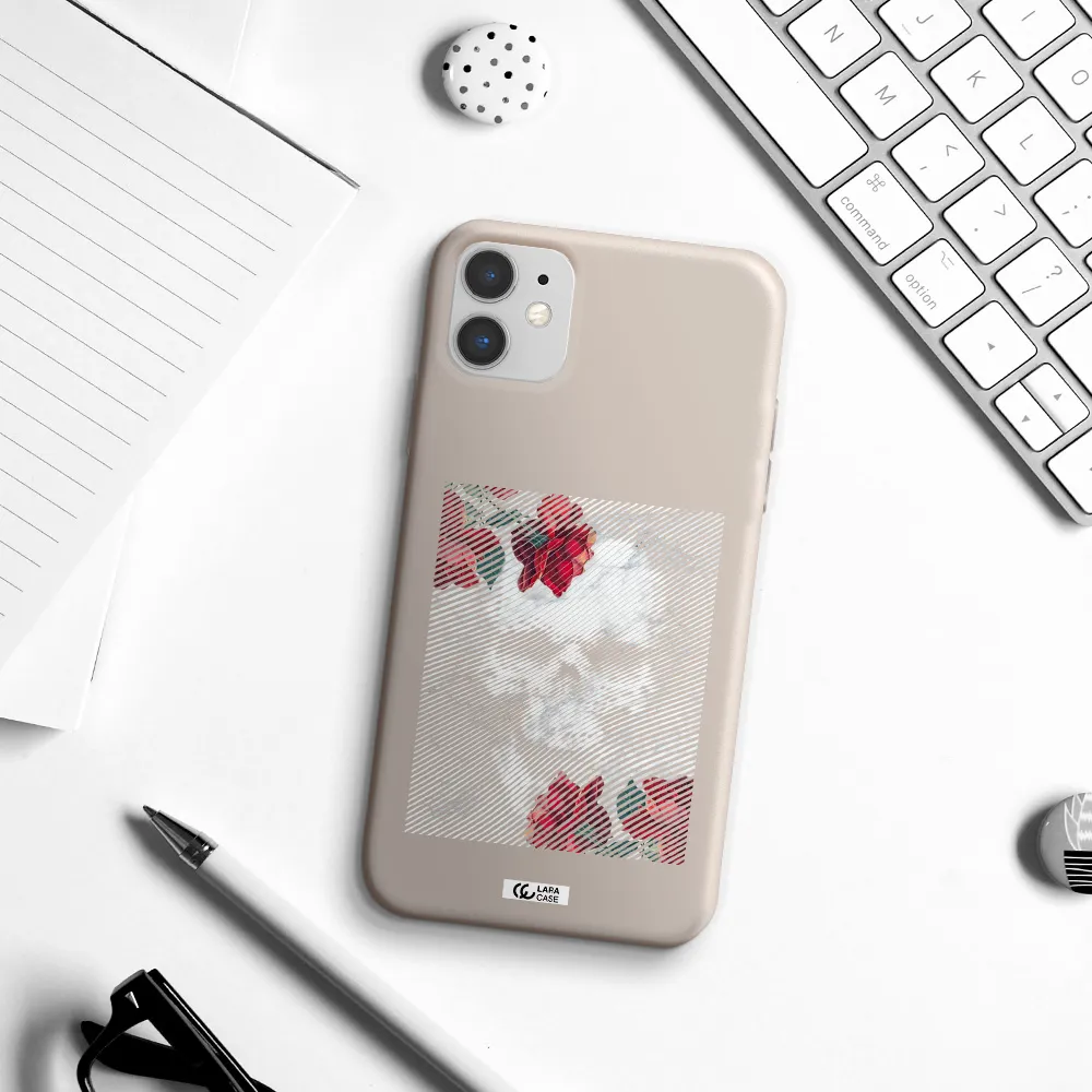 Rose And Skull Pattern Line Apple iPhone 11 Silicone Stone Case