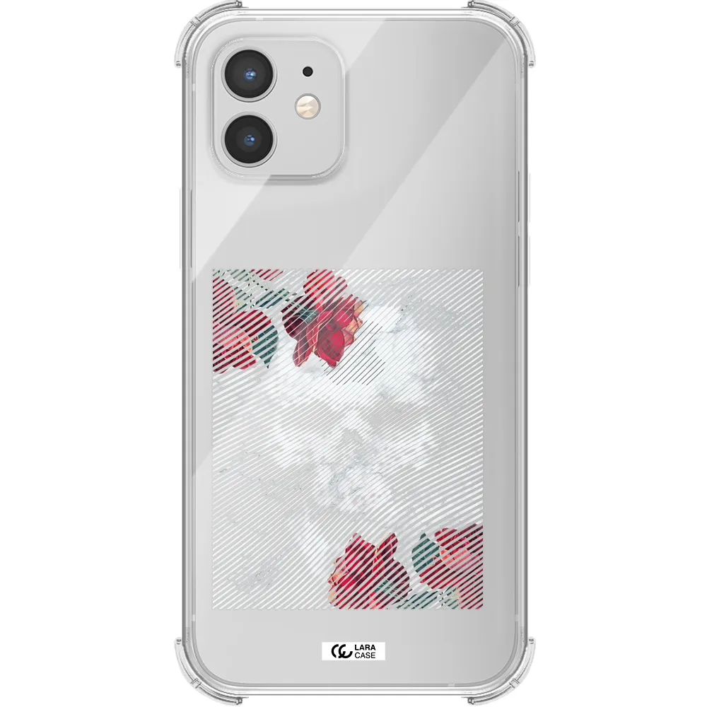 Rose And Skull Pattern Line Apple iPhone 12 Clear PC Case