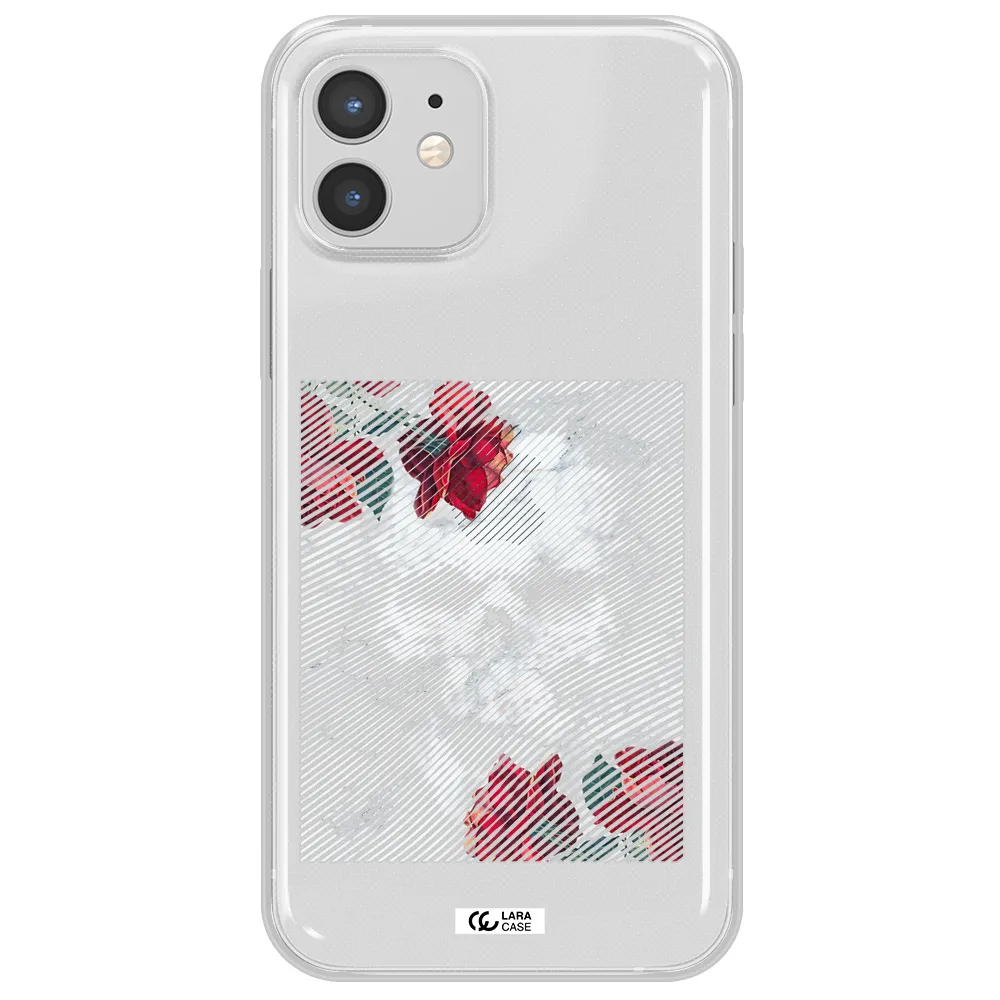 Rose And Skull Pattern Line Apple iPhone 12 Clear TPU Case