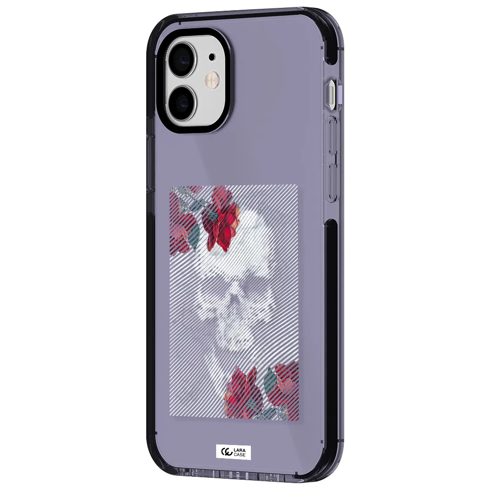 Rose And Skull Pattern Line Apple iPhone 12 impact Lilac Case