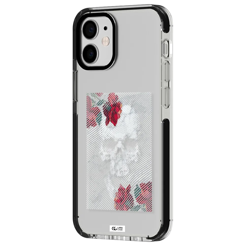Rose And Skull Pattern Line Apple iPhone 12 mini impact black border Case
