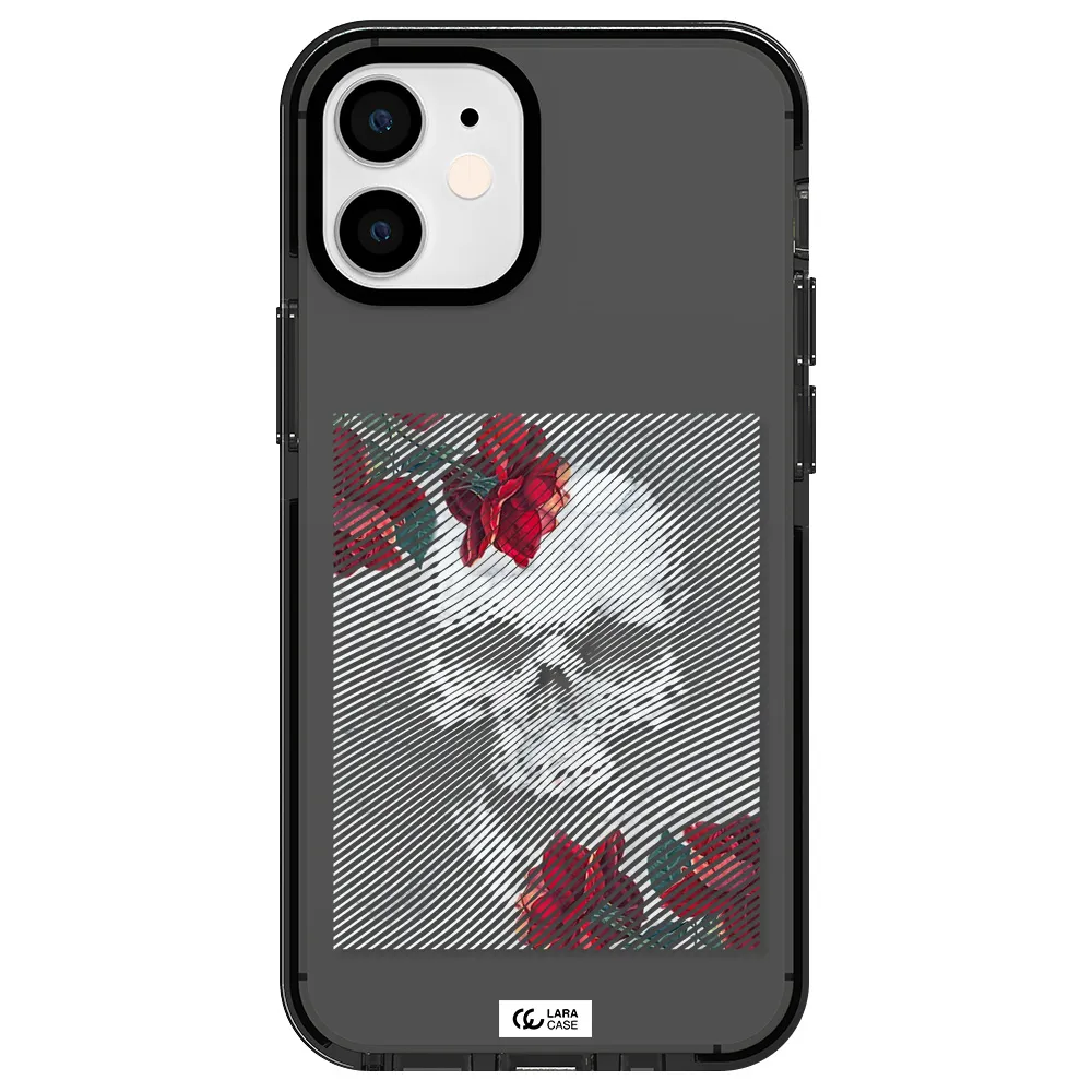 Rose And Skull Pattern Line Apple iPhone 12 mini impact Smoke Black Case